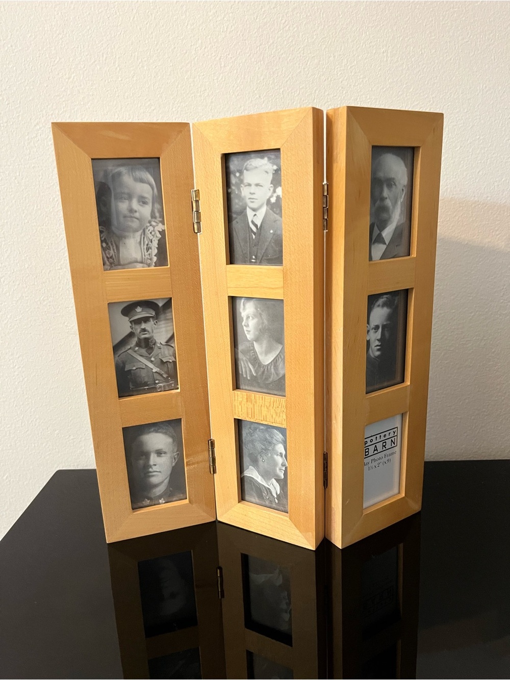 Pottery Barn Bay Wooden Tri-Fold Multi-Photo Frame - Light Honey Wood Thailand